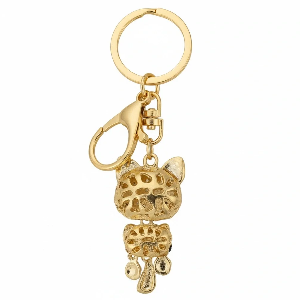 BAG CHARM/KEYCHAIN: Blue & Gold Smiling Cat, EUC